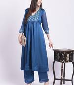 Alluring Blue Yoke Gathered Kurti with palazzo