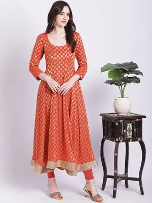 Orange Banarsi Georgette Anarkali with Churidar 1