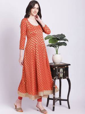 Orange Banarsi Georgette Anarkali with Churidar 2