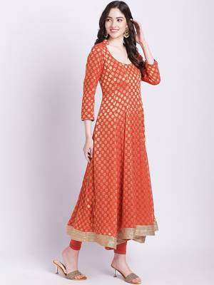 Orange Banarsi Georgette Anarkali with Churidar 3