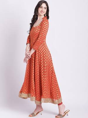 Orange Banarsi Georgette Anarkali with Churidar 4