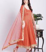 Orange Banarasi Georgette Anarkali with Churidar and Net Sequin Dupatta