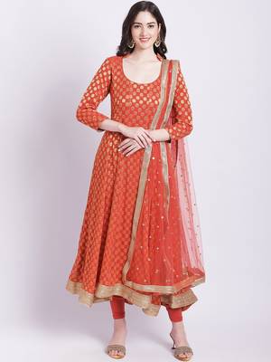 Orange Banarasi Georgette Anarkali with Churidar and Net Sequin Dupatta 2
