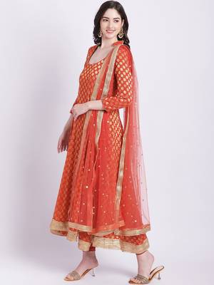 Orange Banarasi Georgette Anarkali with Churidar and Net Sequin Dupatta 3