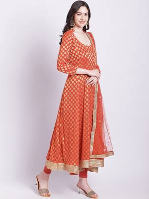 Orange Banarasi Georgette Anarkali with Churidar and Net Sequin Dupatta 4