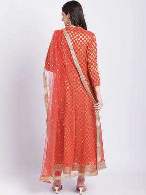 Orange Banarasi Georgette Anarkali with Churidar and Net Sequin Dupatta 5