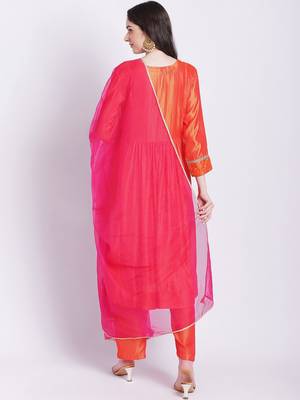 Orange punch A-Line Kurti with Straight Palazzo and Organza Dupatta 5