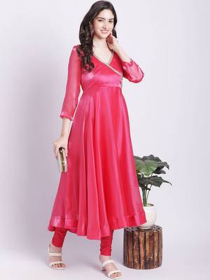Pink Dahlia Organza Anarkali with Churidar 1
