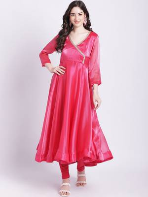 Pink Dahlia Organza Anarkali with Churidar 2