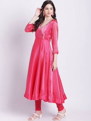 Pink Dahlia Organza Anarkali with Churidar 3