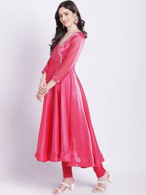 Pink Dahlia Organza Anarkali with Churidar 4