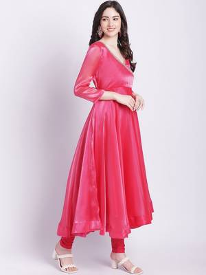 Pink Dahlia Organza Anarkali with Churidar 5