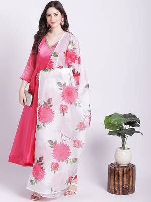 Pink Dahlia Organza Anarkali with Churidar and Floral Printed Dupatta 5