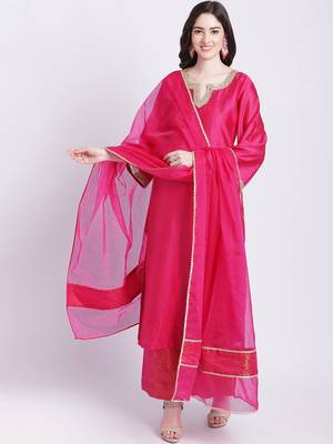 Raani Pink Chanderi Kurti with Banarsi Palazzo and Organza Dupatta 2