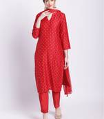 Ethnic Maroon Banarasi Straight Kurti with Straight Pants and Mokaish Dupatta