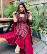 Laukhnowi Embroidery Cotton Thread And Sequence Work Top, Palazzo And Dupatta Set