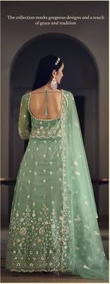 SKY COLOR DESIGNER FANCY WEDDING PARTY WEAR LONG ANARKALI SALWAR SUIT IN NET FABRIC SEMI STITCHED MATERIAL  2