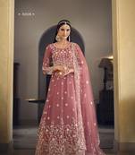PINK COLOR DESIGNER FANCY WEDDING PARTY WEAR LONG ANARKALI SALWAR SUIT IN NET FABRIC SEMI STITCHED MATERIAL 