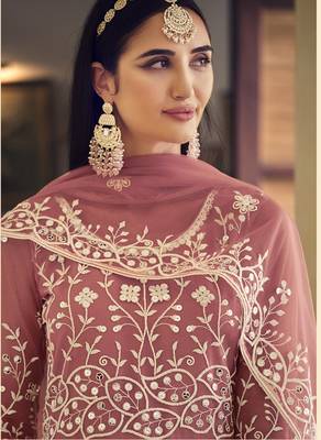 PINK COLOR DESIGNER FANCY WEDDING PARTY WEAR LONG ANARKALI SALWAR SUIT IN NET FABRIC SEMI STITCHED MATERIAL  3