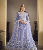 LAVENDER COLOR DESIGNER FANCY WEDDING PARTY WEAR LONG ANARKALI SALWAR SUIT IN NET FABRIC SEMI STITCHED MATERIAL 