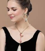 Pink & blue chand bala earring with kundan &  pearls