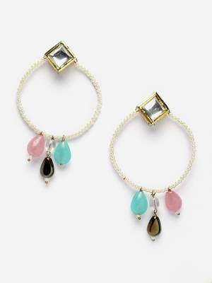Pink & blue chand bala earring with kundan &  pearls 3