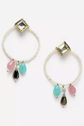 Pink & blue chand bala earring with kundan &  pearls