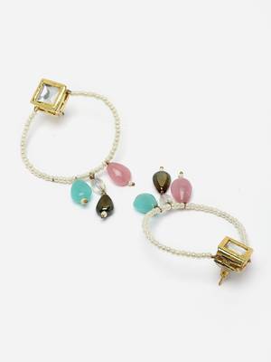 Pink & blue chand bala earring with kundan &  pearls 4