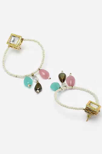 Pink & blue chand bala earring with kundan &  pearls