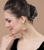 Pink & peach drop earring with kundan &  pearls