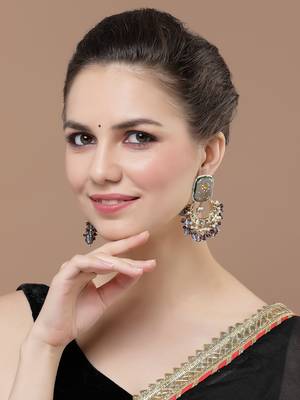 Blue & brown drop earring with kundan &  pearls 1