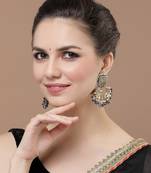 Blue & brown drop earring with kundan &  pearls