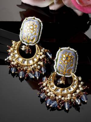 Blue & brown drop earring with kundan &  pearls 2