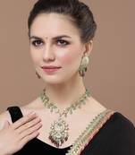 Green & peach drop earring with kundan &  pearls