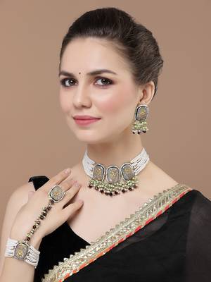 Blue & green drop earring with kundan &  pearls 1