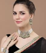 Blue & green drop earring with kundan &  pearls