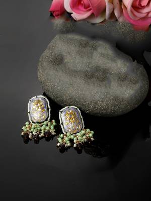Blue & green drop earring with kundan &  pearls 2