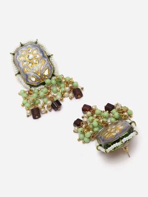 Blue & green drop earring with kundan &  pearls 4