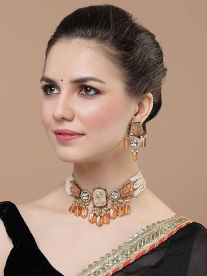 Orange & gold drop earring with kundan &  american diamonds 1