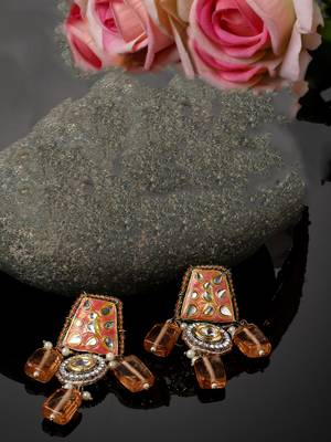 Orange & gold drop earring with kundan &  american diamonds 2