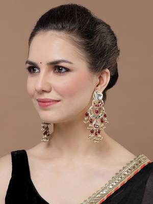 Pink & gold drop earring with kundan &  pearls 1