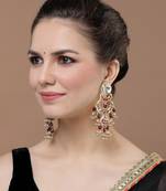Pink & gold drop earring with kundan &  pearls