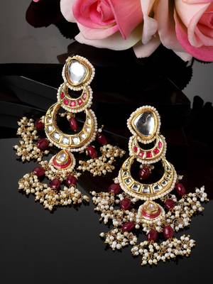 Pink & gold drop earring with kundan &  pearls 2
