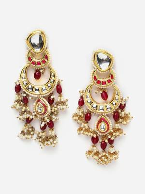Pink & gold drop earring with kundan &  pearls 3