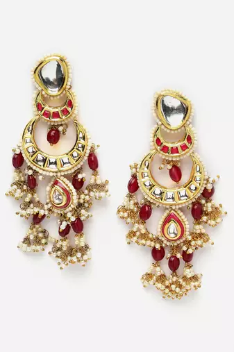Pink & gold drop earring with kundan &  pearls