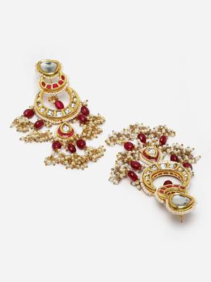 Pink & gold drop earring with kundan &  pearls 4