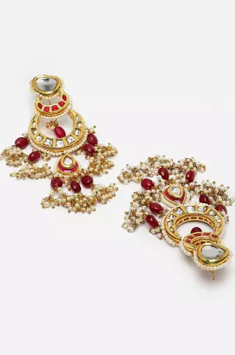 Pink & gold drop earring with kundan &  pearls