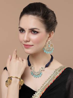 Blue & gold drop earring with kundan &  pearls 1
