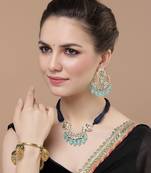 Blue & gold drop earring with kundan &  pearls