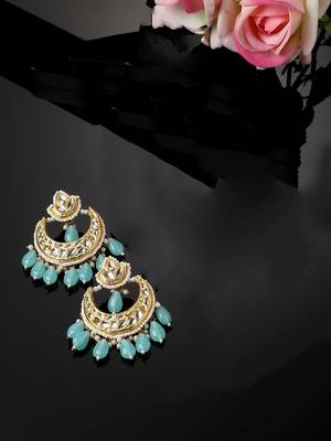 Blue & gold drop earring with kundan &  pearls 2
